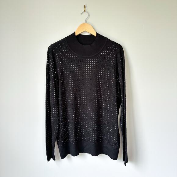 Joseph Ribkoff Rhinestone Crew Neck Pullover Sweater Black XL NWT - Picture 1 of 9